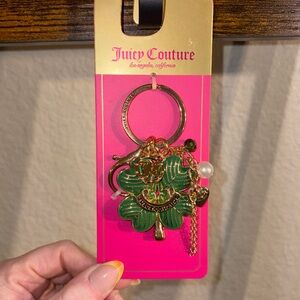 Juicy Couture Green Clover Bag Charm Keychain Gold Tone Lucky Charm NWT